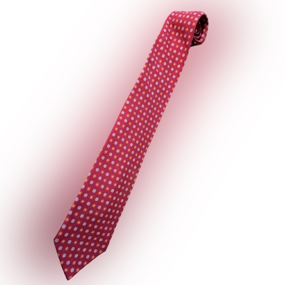 😎 Cerruti 💯% silk red patterned tie made in France excellent condition